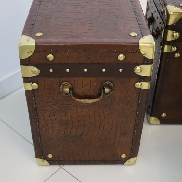 ENGLAND 1890 Victorian Pair Of Army Officer Travel Chests In Crocodile Leather
