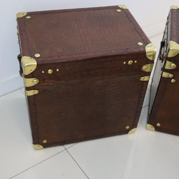 ENGLAND 1890 Victorian Pair Of Army Officer Travel Chests In Crocodile Leather