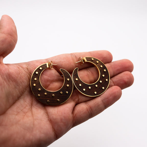 FRED LEIGHTON New York Sculptural Earrings In Makassar Ebony And 18 Kt Yellow Gold