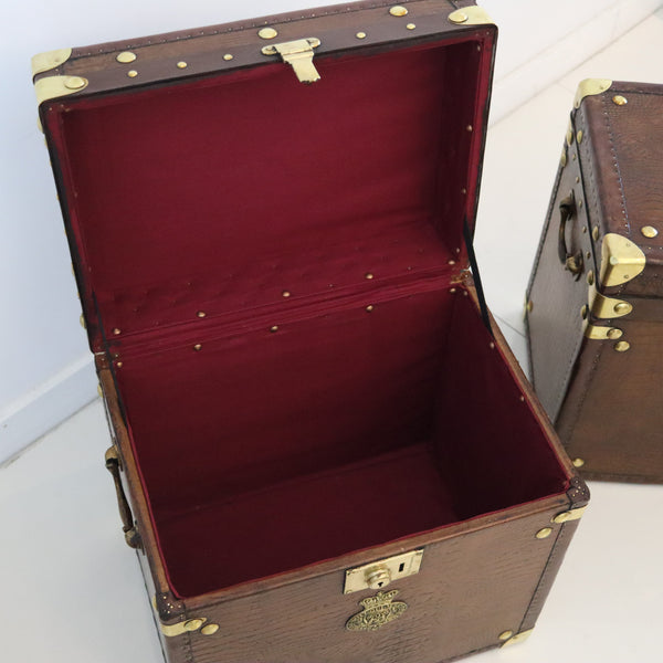 ENGLAND 1890 Victorian Pair Of Army Officer Travel Chests In Crocodile Leather
