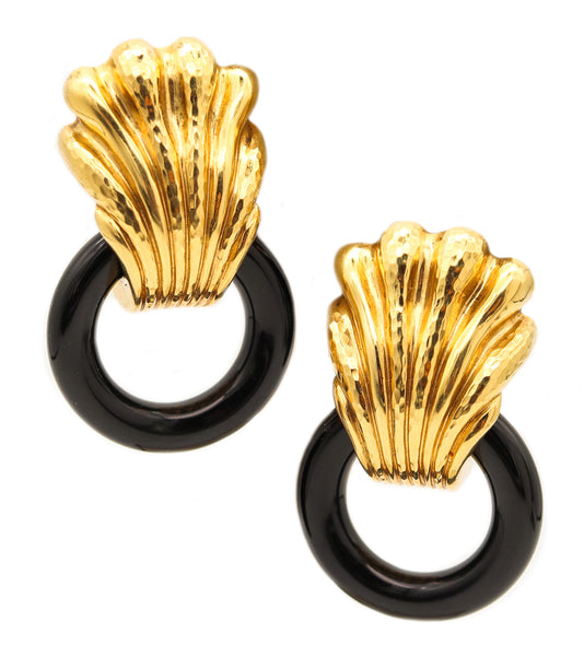 ANDREW CLUNN Convertible Doorknockers Earrings In 18Kt Gold With Onyx