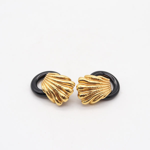 ANDREW CLUNN Convertible Doorknockers Earrings In 18Kt Gold With Onyx