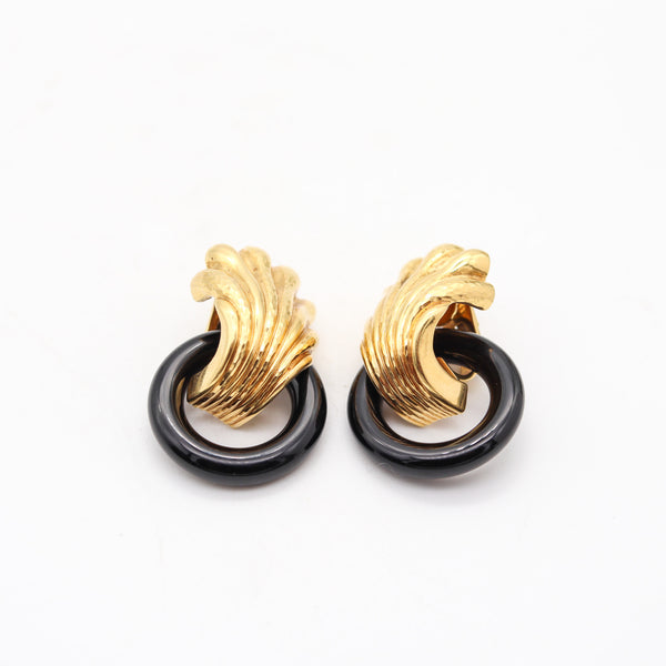 ANDREW CLUNN Convertible Doorknockers Earrings In 18Kt Gold With Onyx