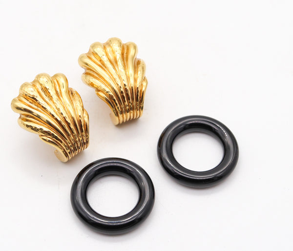 ANDREW CLUNN Convertible Doorknockers Earrings In 18Kt Gold With Onyx