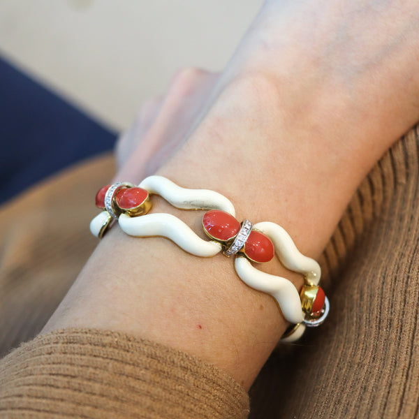 DAVID WEBB 1976 Enameled Bracelet In Solid 18kt Yellow Gold With Diamonds