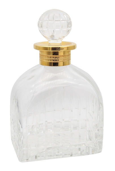 CARTIER France 1980 Hand-Cut Crystal Liquor Bottle With Gilt Gold Collar