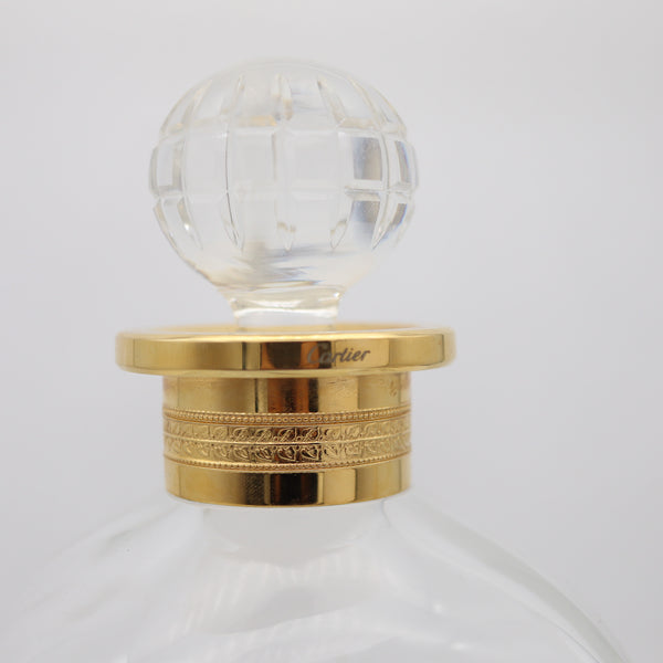 CARTIER France 1980 Hand-Cut Crystal Liquor Bottle With Gilt Gold Collar