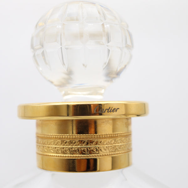 CARTIER France 1980 Hand-Cut Crystal Liquor Bottle With Gilt Gold Collar