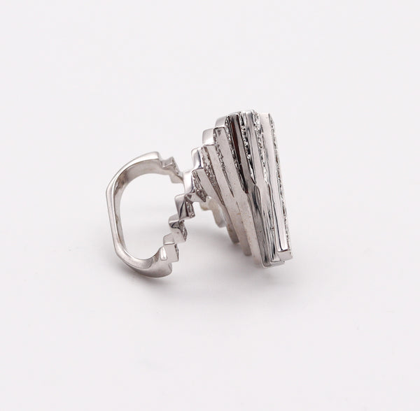 ALAIN ROURE 1970 Escalator Geometric Ring In 18K White Gold With 2.60 Ctw Diamonds