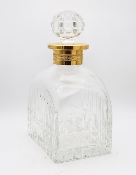 CARTIER France 1980 Hand-Cut Crystal Liquor Bottle With Gilt Gold Collar