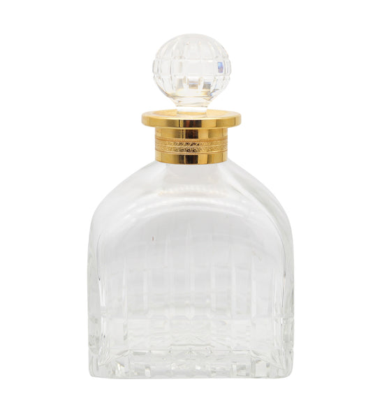 CARTIER France 1980 Hand-Cut Crystal Liquor Bottle With Gilt Gold Collar