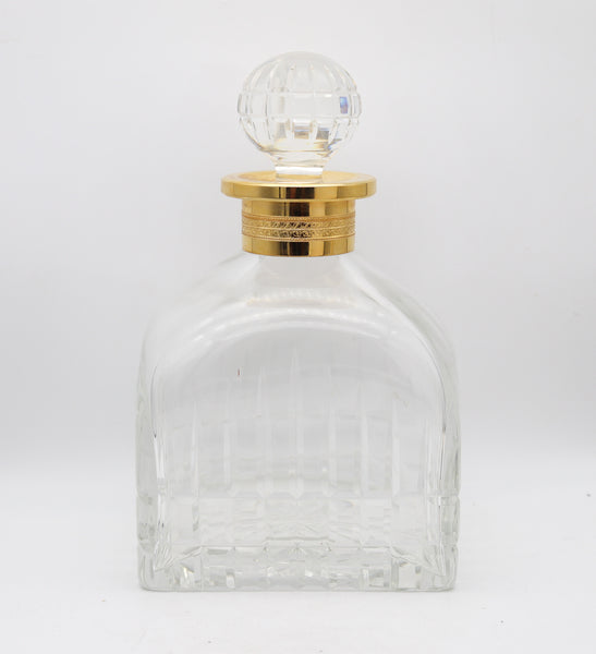 CARTIER France 1980 Hand-Cut Crystal Liquor Bottle With Gilt Gold Collar