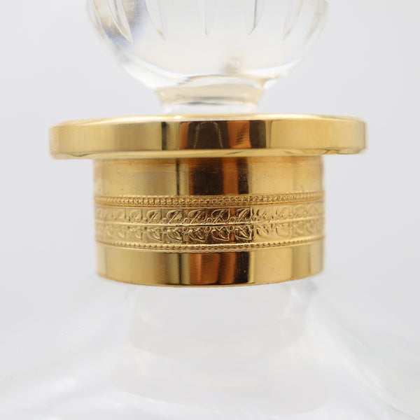 CARTIER France 1980 Hand-Cut Crystal Liquor Bottle With Gilt Gold Collar