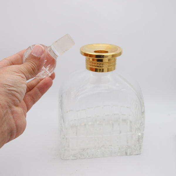 CARTIER France 1980 Hand-Cut Crystal Liquor Bottle With Gilt Gold Collar