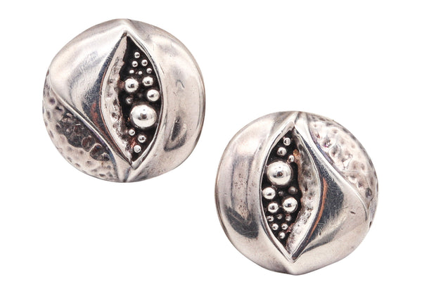 SIDNEY CARRON Paris 1980 Modernist Sculptural Earrings In Solid Plated Sterling Silver