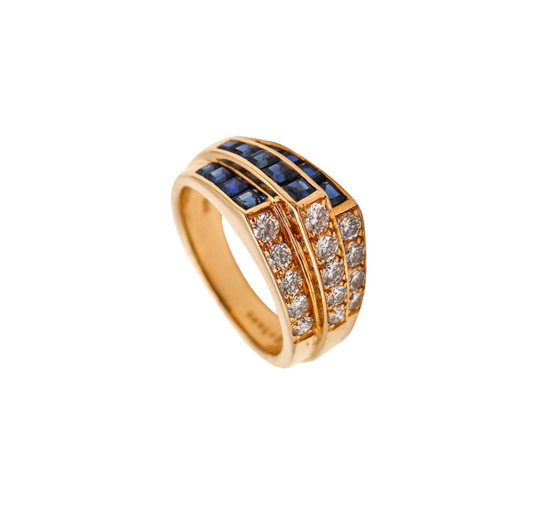 -Oscar Heyman Cocktail Ring In 18Kt Gold With 2.62 Ctw In Diamonds Sapphires