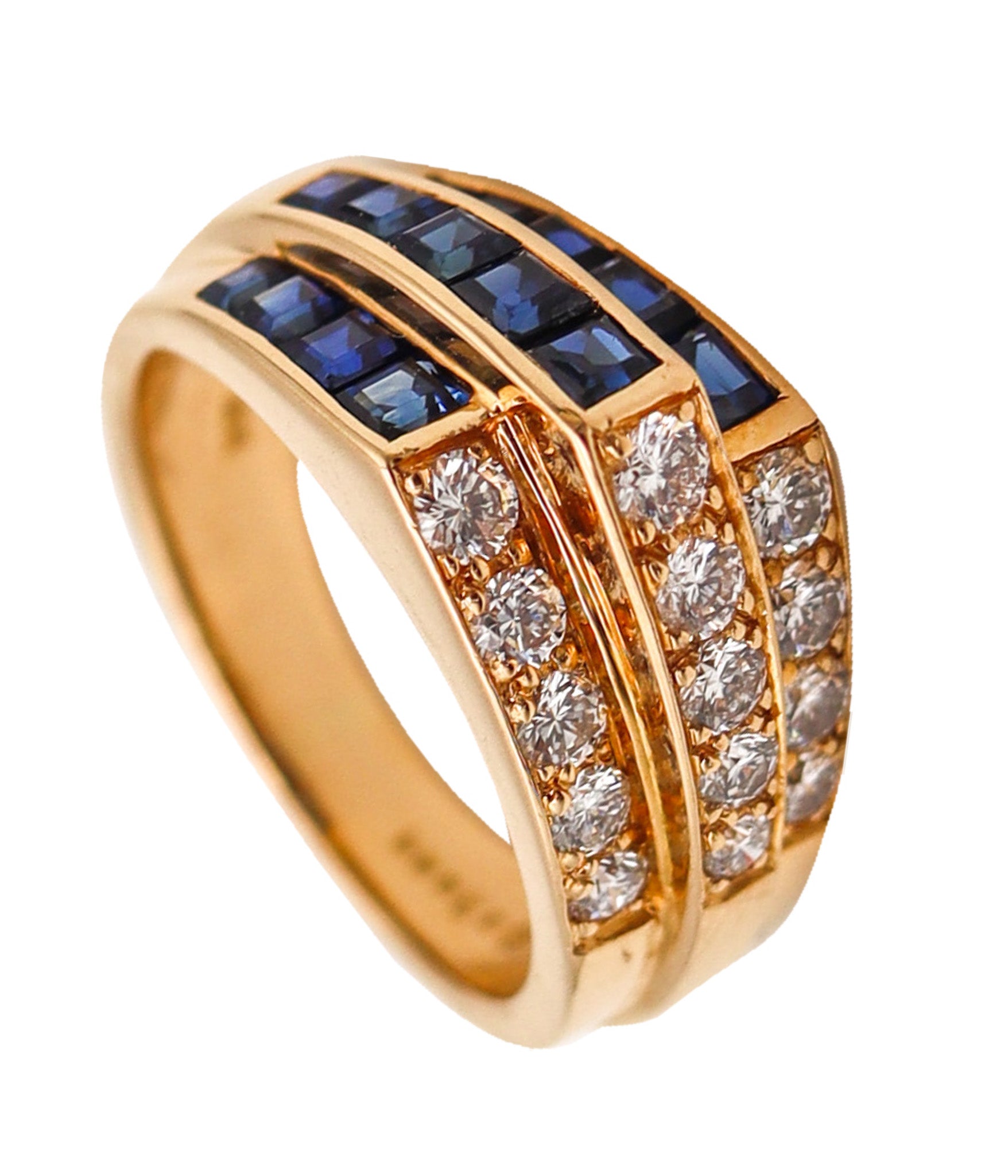 -Oscar Heyman Cocktail Ring In 18Kt Gold With 2.62 Ctw In Diamonds Sapphires