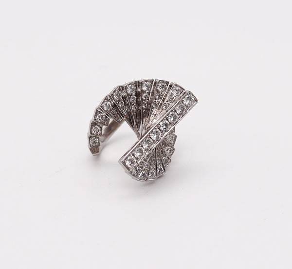 ALAIN ROURE 1970 Escalator Geometric Ring In 18K White Gold With 2.60 Ctw Diamonds