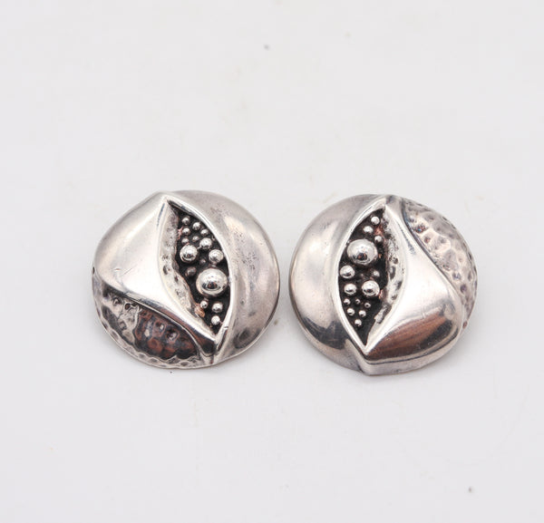 SIDNEY CARRON Paris 1980 Modernist Sculptural Earrings In Solid Plated Sterling Silver