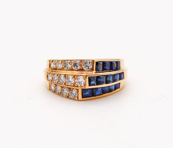 -Oscar Heyman Cocktail Ring In 18Kt Gold With 2.62 Ctw In Diamonds Sapphires