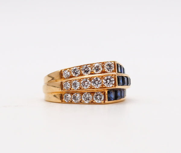 -Oscar Heyman Cocktail Ring In 18Kt Gold With 2.62 Ctw In Diamonds Sapphires