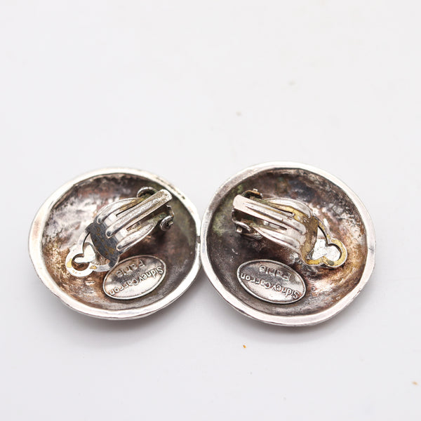 SIDNEY CARRON Paris 1980 Modernist Sculptural Earrings In Solid Plated Sterling Silver