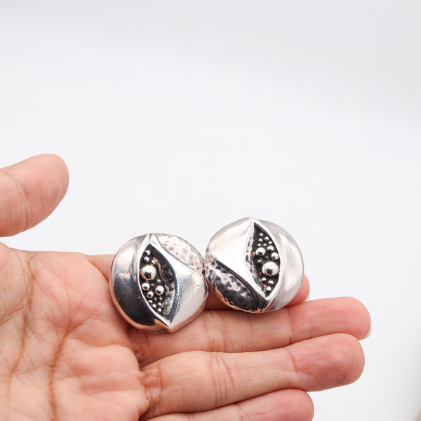 SIDNEY CARRON Paris 1980 Modernist Sculptural Earrings In Solid Plated Sterling Silver