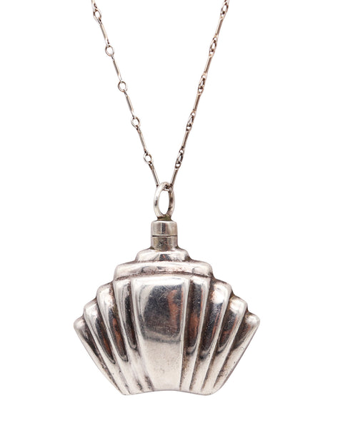 ART-DECO 1930 Skyscraper Perfume Bottle Necklace Chain In .925 Sterling Silver