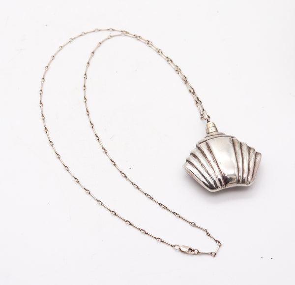 ART-DECO 1930 Skyscraper Perfume Bottle Necklace Chain In .925 Sterling Silver