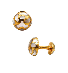 ANGELA CUMMINGS 1985 Geometric Cufflinks In 18Kt Gold with Gemstones Inlaid