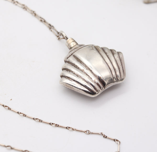ART-DECO 1930 Skyscraper Perfume Bottle Necklace Chain In .925 Sterling Silver