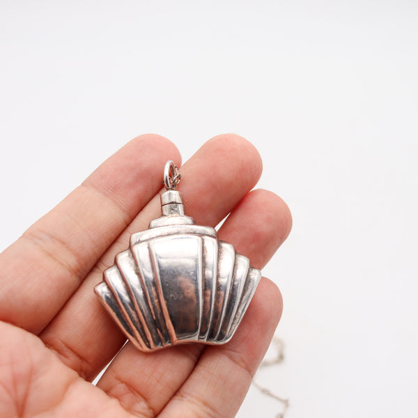 ART-DECO 1930 Skyscraper Perfume Bottle Necklace Chain In .925 Sterling Silver