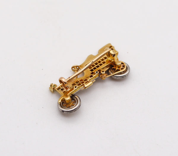 -Art Deco 1925 Antique Car Brooch In 18Kt Gold & Platinum With Diamonds