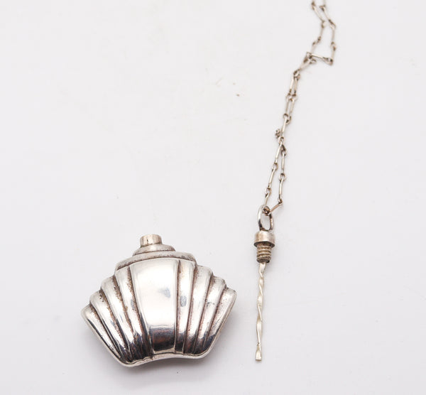 ART-DECO 1930 Skyscraper Perfume Bottle Necklace Chain In .925 Sterling Silver