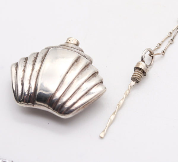 ART-DECO 1930 Skyscraper Perfume Bottle Necklace Chain In .925 Sterling Silver