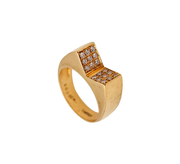 -Cartier 1970 Geometric Modernist Ring In 18Kt Yellow Gold With Diamonds