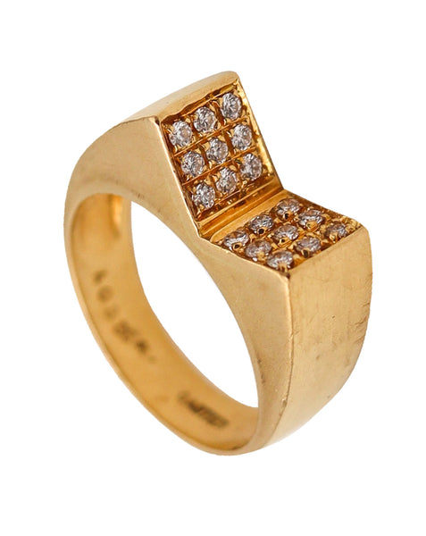 -Cartier 1970 Geometric Modernist Ring In 18Kt Yellow Gold With Diamonds