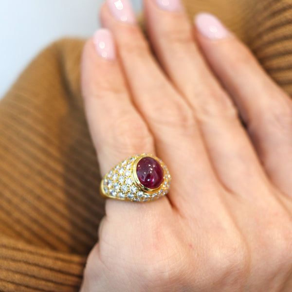 ADLER Geneva Cocktail Ring In 18Kt Yellow Gold With 6.13 Ctw In Diamonds & Ruby