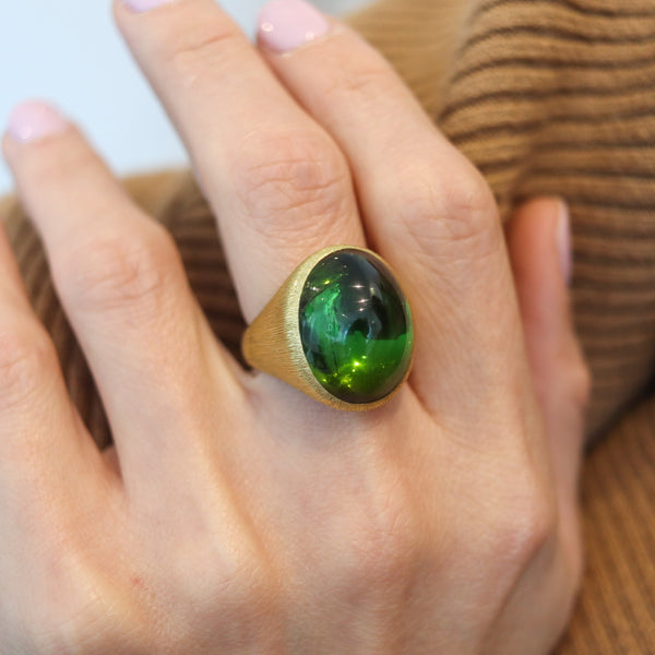 HENRY DUNAY New York Cocktail Ring In Solid 18Kt Yellow Gold With Tourmaline