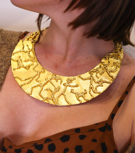 -Jean Mahie 1970 Paris Sculptural Collar Necklace In Solid 22Kt Yellow Gold
