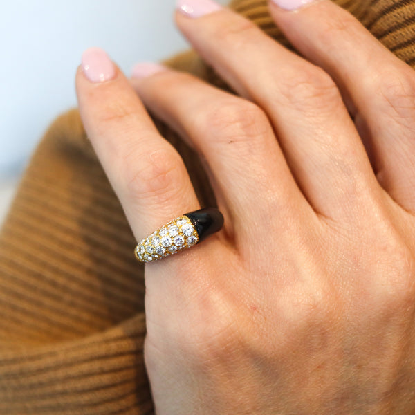 CARTIER Paris 1970 Andre Vassort Ring In 18Kt Gold With 3.36 Ctw Diamonds & Onyx