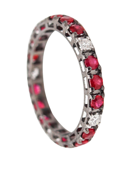 CRIERI Eternity Classic Ring In 18Kt Black Gold With 1.37 Cwt Rubies & Diamonds
