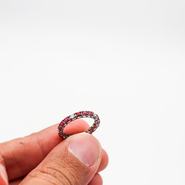 CRIERI Eternity Classic Ring In 18Kt Black Gold With 1.37 Cwt Rubies & Diamonds