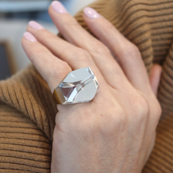 H. STERN By Diane Von Furstenberg Geometric Power Ring In 18Kt Gold & Rock Quartz