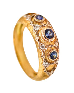 BUCCELLATI Milano Baroque Ring In 18Kt Gold With Blue Sapphires & Diamonds