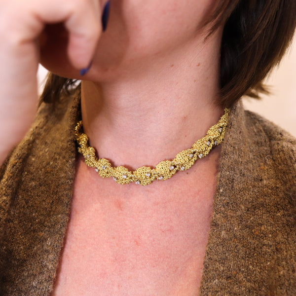 CHANTECLER 1960 Textured Twisted Necklace In 18Kt Gold With 5.15 Ctw In Diamonds