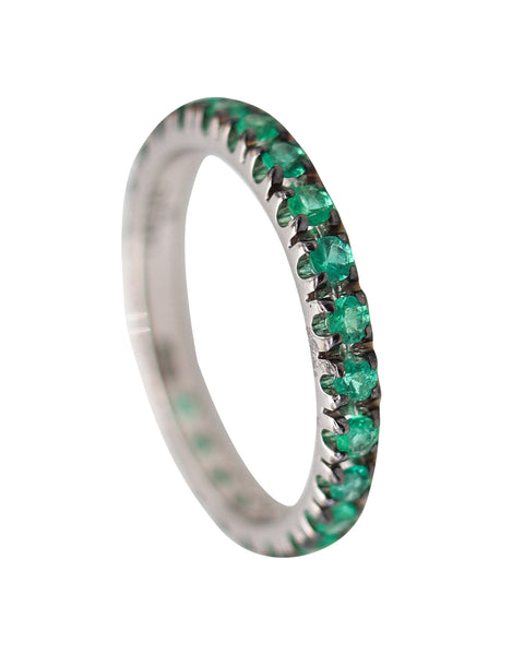 CRIERI Eternity Classic Ring Band In 18Kt White Gold & 1.25 Cwt Colombian Emeralds