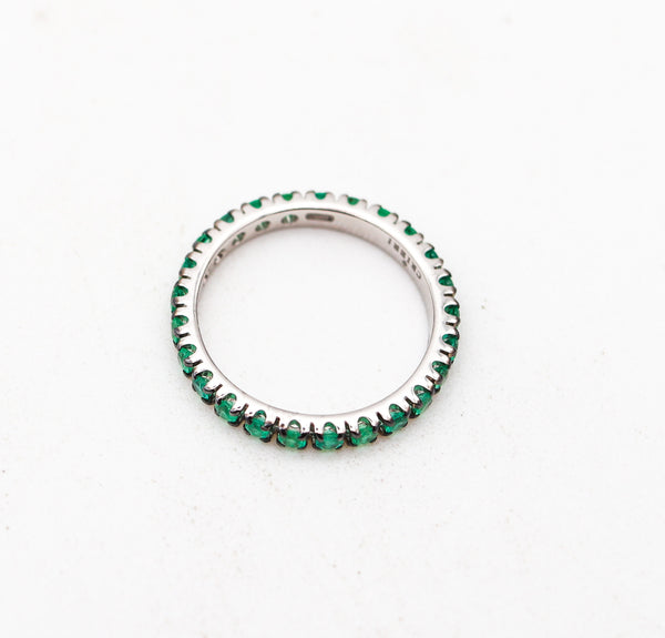 CRIERI Eternity Classic Ring Band In 18Kt White Gold & 1.25 Cwt Colombian Emeralds