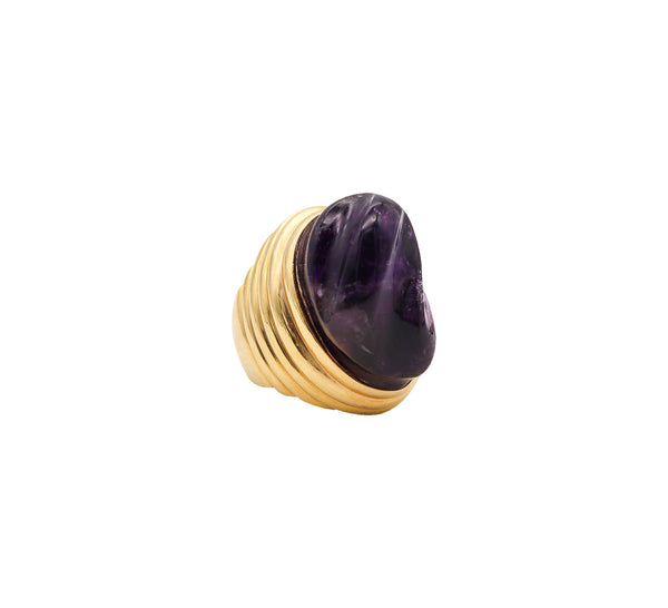 -Burle Marx 1960 Brazil Forma Livre Cocktail Ring In 18Kt Yellow Gold With 39 Cts Carved Amethyst