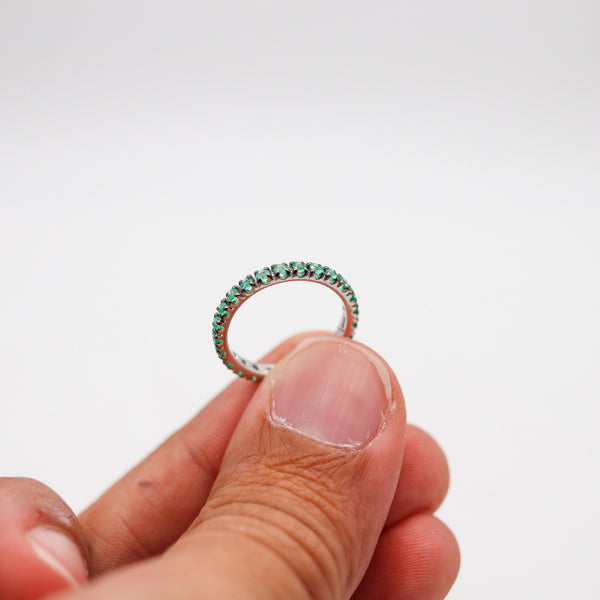CRIERI Eternity Classic Ring Band In 18Kt White Gold & 1.25 Cwt Colombian Emeralds